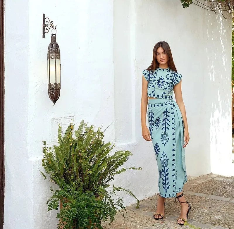 Camilla - Conjunto de blusa e saia estampada