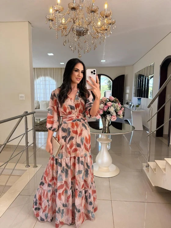 CLAUDIA | Vestido longo floral com caimento confortável para dias elegantes