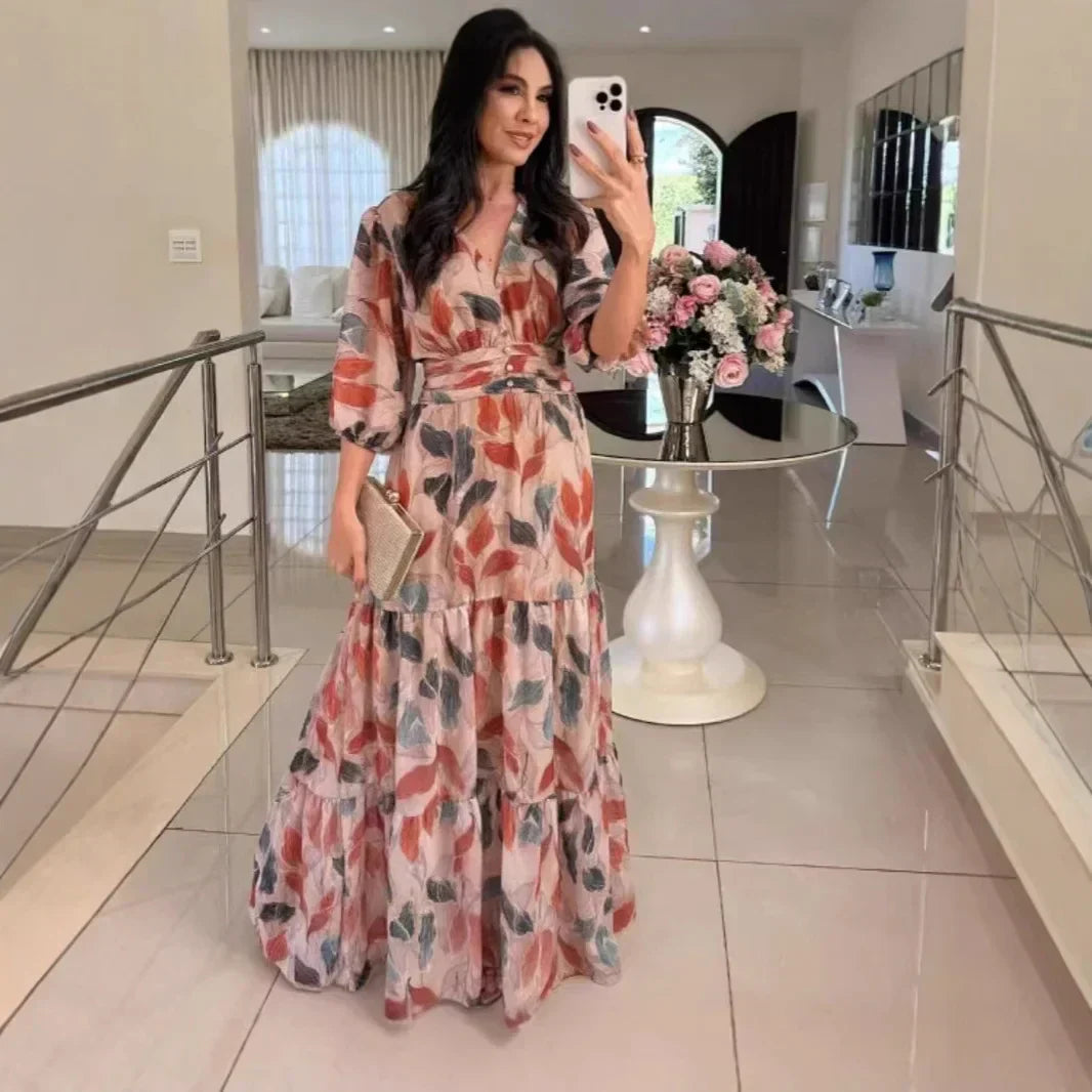 CLAUDIA | Vestido longo floral com caimento confortável para dias elegantes
