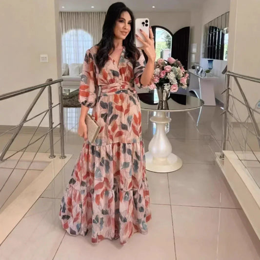CLAUDIA | Vestido longo floral com caimento confortável para dias elegantes