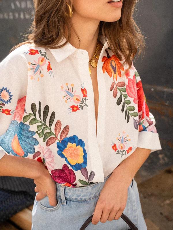 Carla - Camisa de manga curta com estampa floral