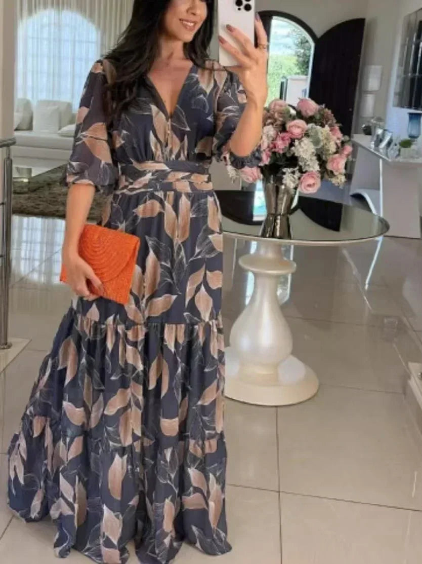 CLAUDIA | Vestido longo floral com caimento confortável para dias elegantes