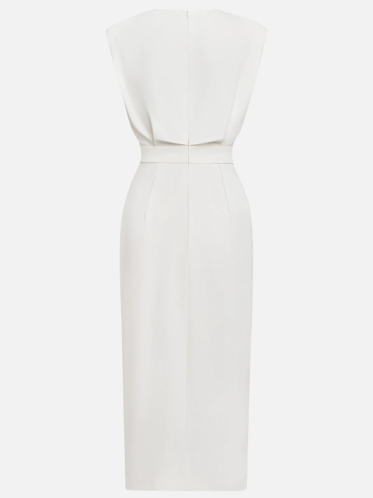 Aina - Vestido midi liso com fenda de botões e decote redondo