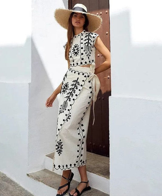 Camilla - Conjunto de blusa e saia estampada