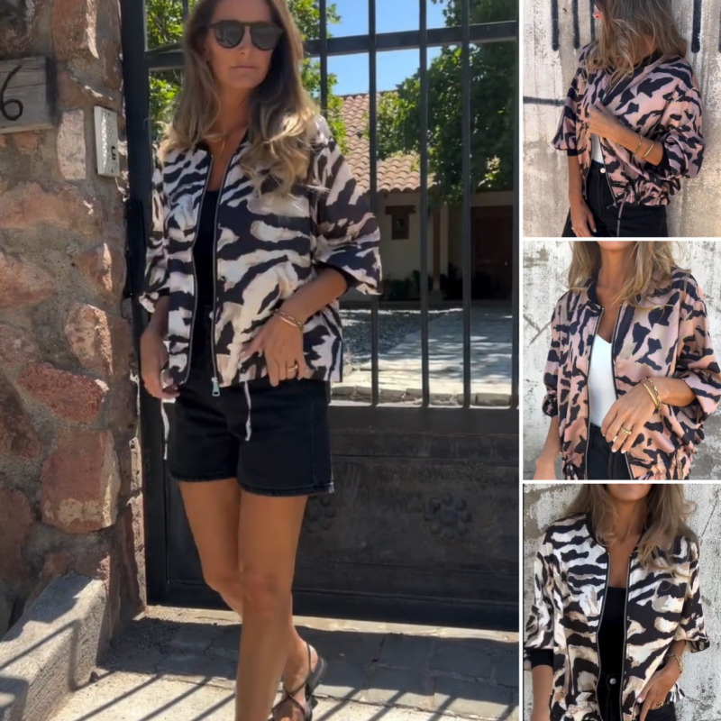 Zaira™ | Jaqueta de primavera com zíper zebra