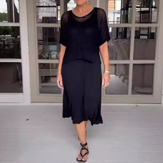 Dumez | Vestido elegante de 2 peças + blusa vazada