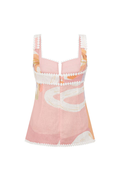 Blusa de verão com botões e estampa exclusiva – estilo europeu
