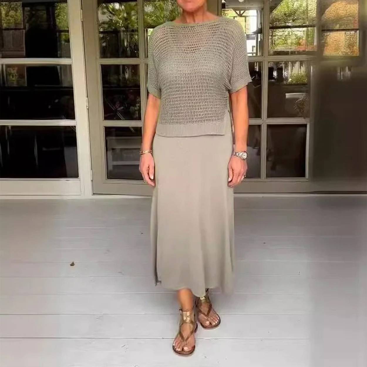 Dumez | Vestido elegante de 2 peças + blusa vazada