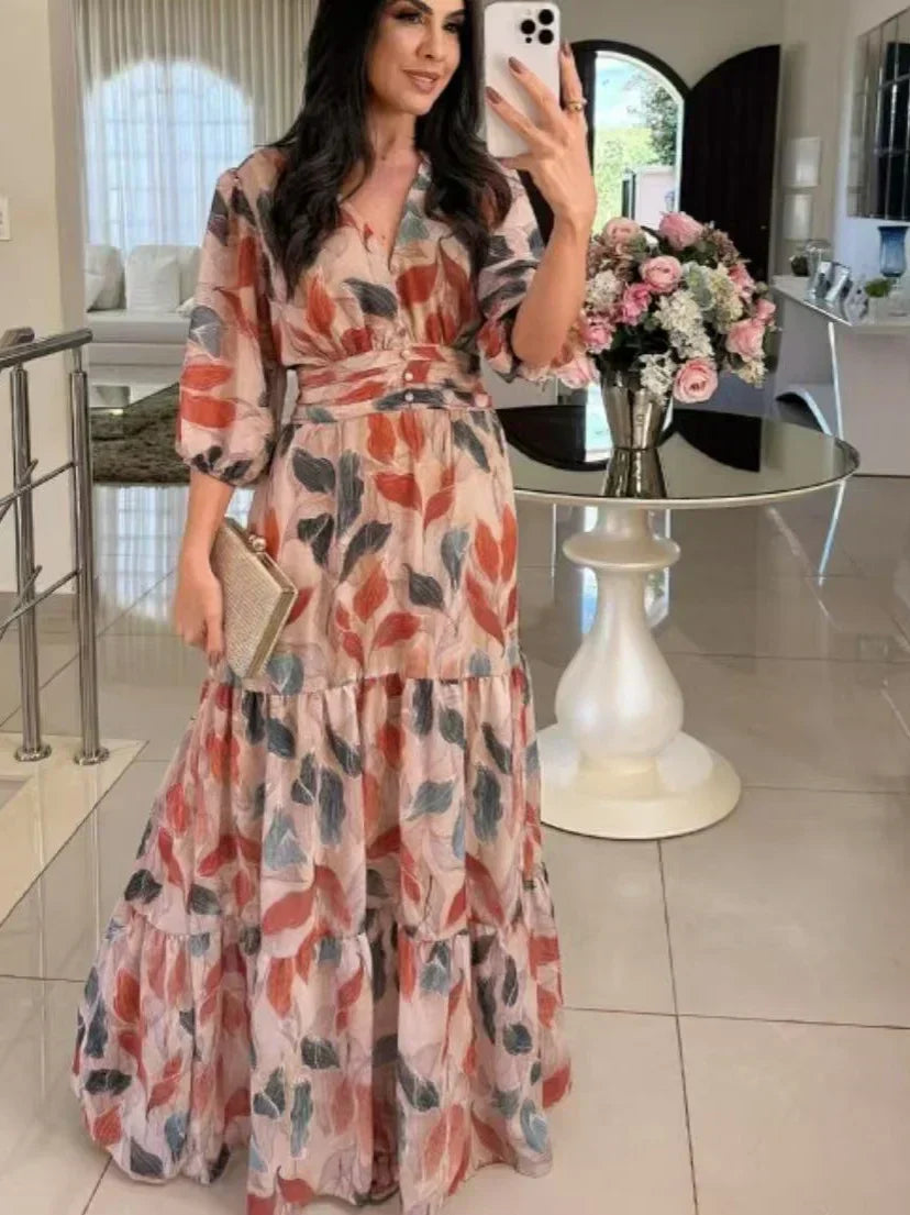 CLAUDIA | Vestido longo floral com caimento confortável para dias elegantes