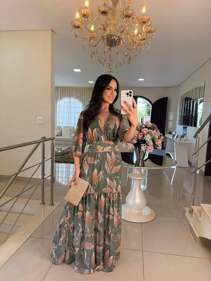CLAUDIA | Vestido longo floral com caimento confortável para dias elegantes