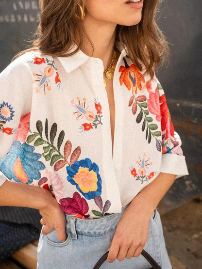 Carla - Camisa de manga curta com estampa floral