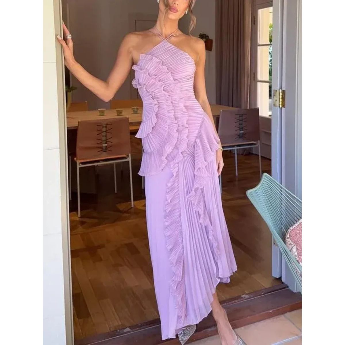 OLAYA | Vestido longo com babados