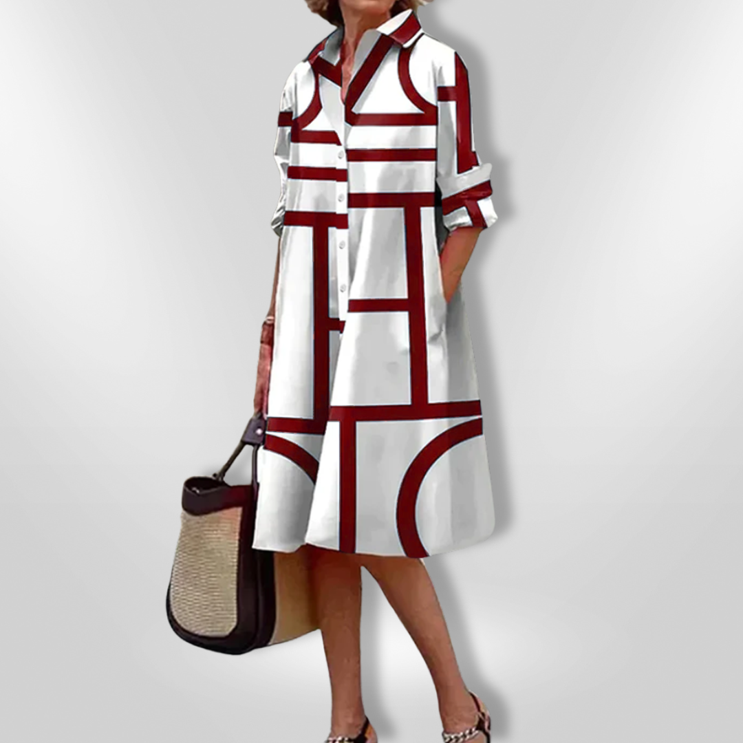 Helen™| Vestido midi com estampa geométrica