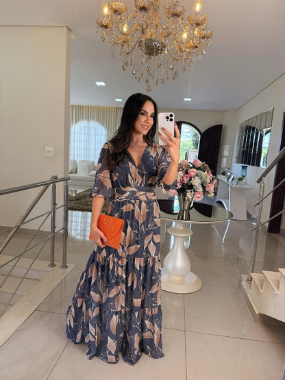 CLAUDIA | Vestido longo floral com caimento confortável para dias elegantes