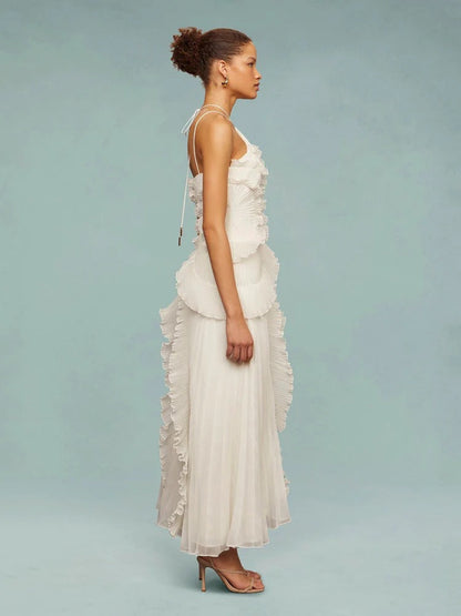 OLAYA | Vestido longo com babados
