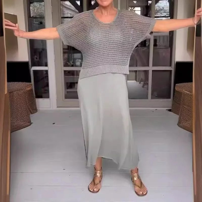 Dumez | Vestido elegante de 2 peças + blusa vazada