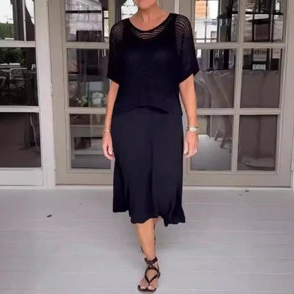 Dumez | Vestido elegante de 2 peças + blusa vazada