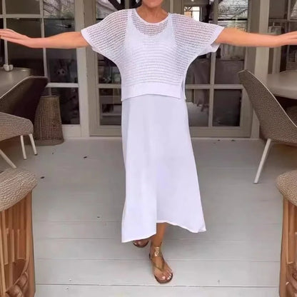 Dumez | Vestido elegante de 2 peças + blusa vazada