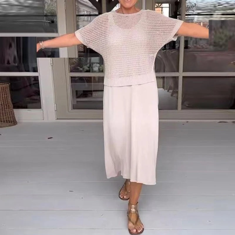 Dumez | Vestido elegante de 2 peças + blusa vazada