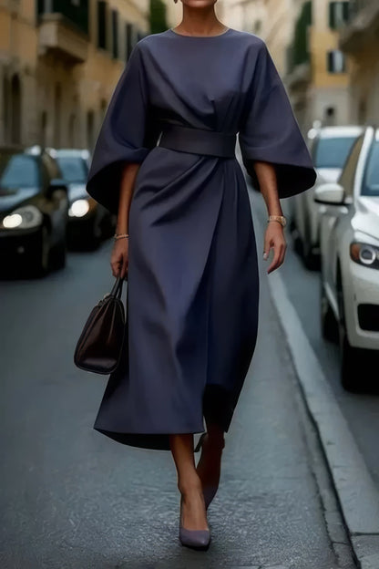 Margaret - Vestido elegante com mangas lanterna e cinto